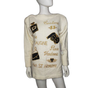 Vintage 1980 's VANGO White Lambswool Angora Sweater Couture Womens Size Small